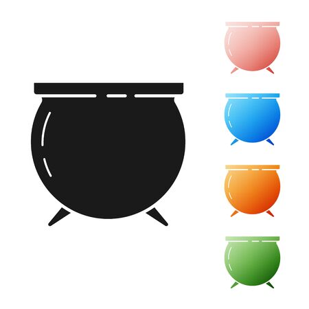 Black Witch cauldron icon isolated on white background. Happy Saint Patricks day. Set icons colorful. Vector Illustrationのイラスト素材