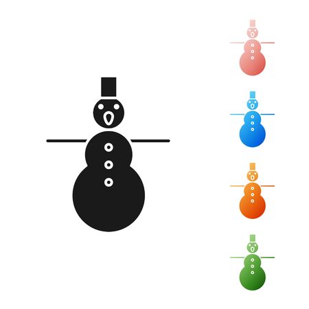 Black Christmas snowman icon isolated on white background. Merry Christmas and Happy New Year. Set icons colorful. Vector Illustrationのイラスト素材