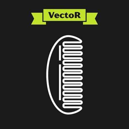 White line Hairbrush icon isolated on black background. Comb hair sign. Barber symbol. Vector Illustrationのイラスト素材