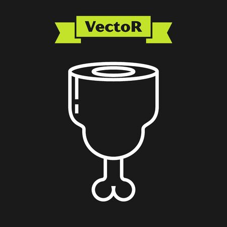 White line Chicken leg icon isolated on black background. Chicken drumstick. Vector Illustrationのイラスト素材