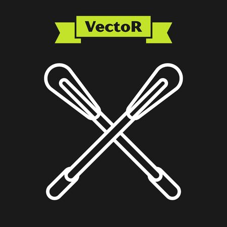 White line Crossed paddle icon isolated on black background. Paddle boat oars. Vector Illustrationのイラスト素材