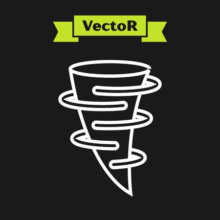 White line Tornado icon isolated on black background. Vector Illustrationのイラスト素材