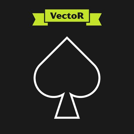 White line Playing card with spades symbol icon isolated on black background. Casino gambling. Vector Illustrationのイラスト素材