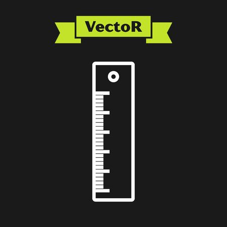 White line Ruler icon isolated on black background. Straightedge symbol. Vector Illustrationのイラスト素材