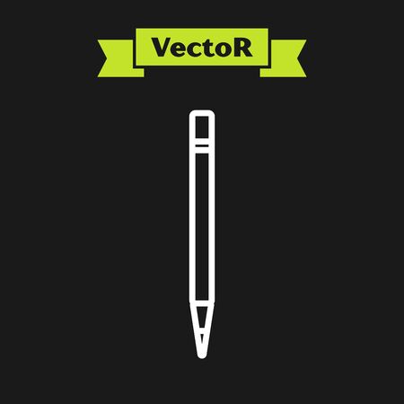 White line Pencil with eraser and line icon isolated on black background. Drawing and educational tools. School office symbol. Vector Illustrationのイラスト素材