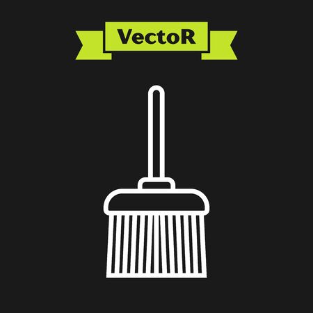 White line Handle broom icon isolated on black background. Cleaning service concept. Vector Illustrationのイラスト素材