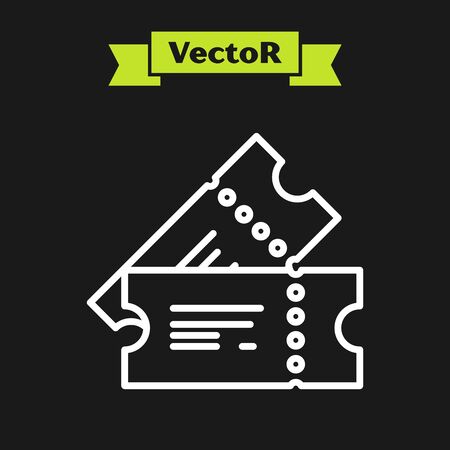 White line Cinema ticket icon isolated on black background. Vector Illustrationのイラスト素材