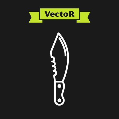 White line Military knife icon isolated on black background. Vector Illustrationのイラスト素材