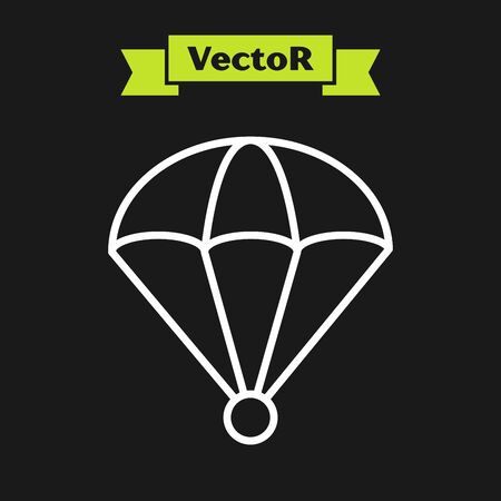 White line Parachute icon isolated on black background. Vector Illustrationのイラスト素材