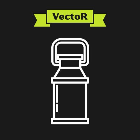 White line Can container for milk icon isolated on black background. Vector Illustrationのイラスト素材
