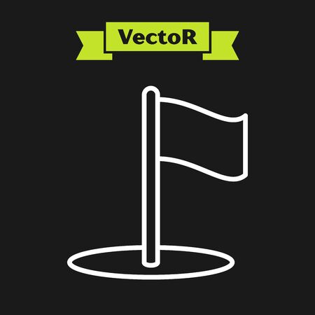 White line Flag icon isolated on black background. Location marker symbol. Vector Illustrationのイラスト素材