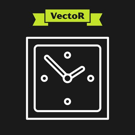 White line Clock icon isolated on black background. Time symbol. Vector Illustrationのイラスト素材