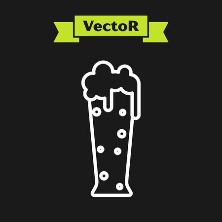 White line Glass of beer icon isolated on black background. Vector Illustrationのイラスト素材