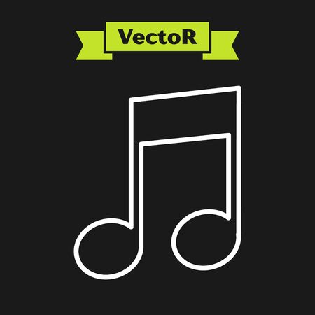 White line Music note, tone icon isolated on black background. Vector Illustrationのイラスト素材