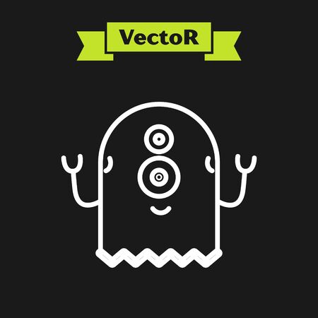 White line Alien icon isolated on black background. Extraterrestrial alien face or head symbol. Vector Illustrationのイラスト素材
