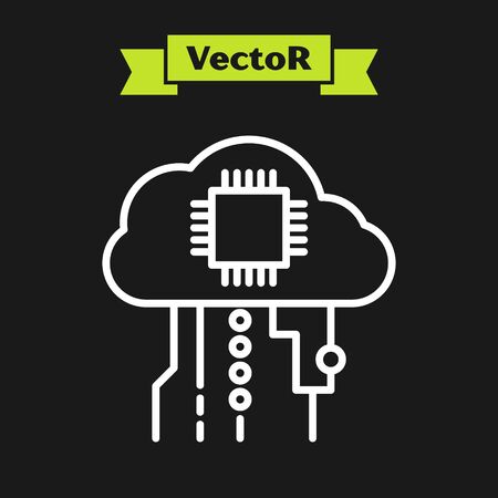 White line Internet of things icon isolated on black background. Cloud computing design concept. Digital network connection. Vector Illustrationのイラスト素材