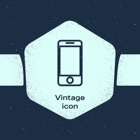 Grunge line Mobile smart phone with app delivery tracking icon isolated on blue background. Parcel tracking. Monochrome vintage drawing. Vector Illustrationのイラスト素材