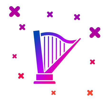 Color Harp icon isolated on white background. Classical music instrument, orhestra string acoustic element. Gradient random dynamic shapes. Vector Illustrationのイラスト素材