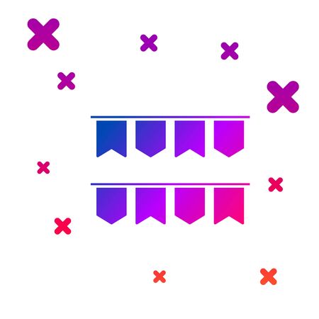 Color Carnival garland with flags icon isolated on white background. Party pennants for birthday celebration, festival and fair decoration. Gradient random dynamic shapes. Vector Illustrationのイラスト素材