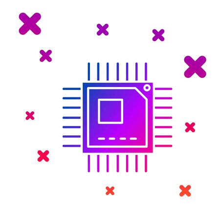 Color Computer processor with microcircuits CPU icon isolated on white background. Chip or cpu with circuit board sign. Micro processor. Gradient random dynamic shapes. Vector Illustrationのイラスト素材