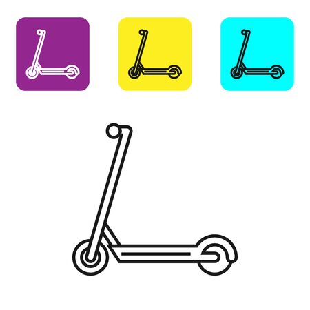 Black line Scooter icon isolated on white background. Set icons colorful square buttons. Vector Illustrationのイラスト素材
