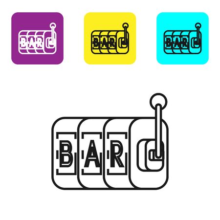 Black line Slot machine icon isolated on white background. Set icons colorful square buttons. Vector Illustrationのイラスト素材
