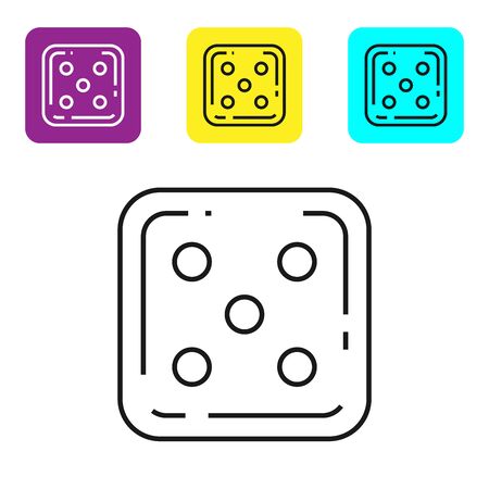 Black line Game dice icon isolated on white background. Casino gambling. Set icons colorful square buttons. Vector Illustrationのイラスト素材