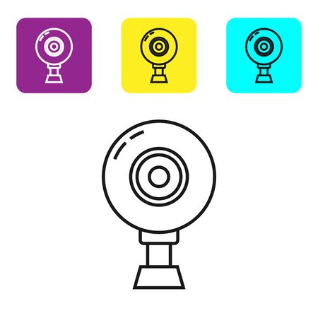 Black line Web camera icon isolated on white background. Chat camera. Webcam icon. Set icons colorful square buttons. Vector Illustrationのイラスト素材