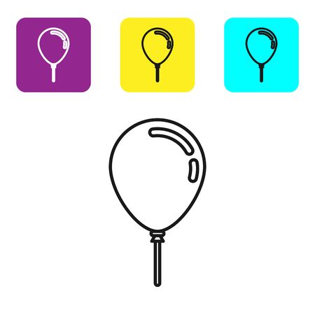 Black line Balloon with ribbon icon isolated on white background. Set icons colorful square buttons. Vector Illustrationのイラスト素材