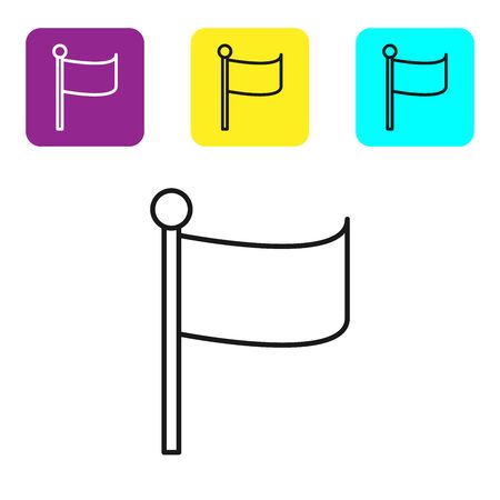 Black line Flag icon isolated on white background. Location marker symbol. Set icons colorful square buttons. Vector Illustrationのイラスト素材