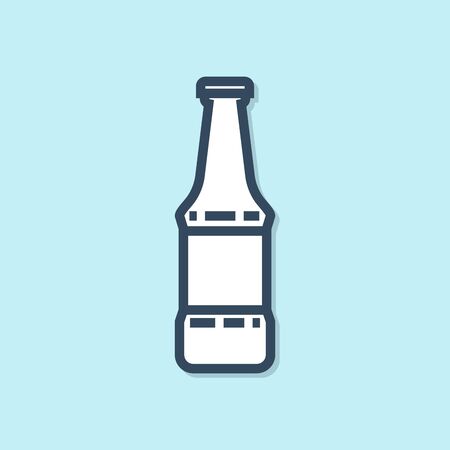 Blue line Beer bottle icon isolated on blue background. Vector Illustrationのイラスト素材