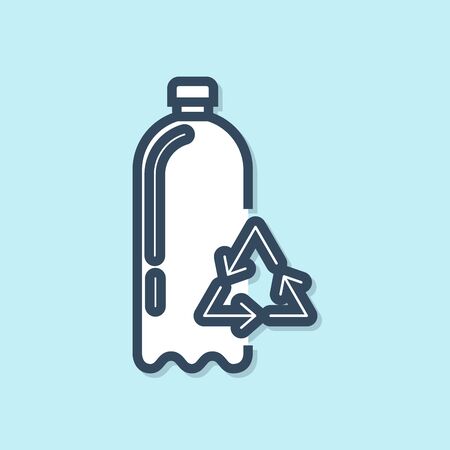 Blue line Recycling plastic bottle icon isolated on blue background. Vector Illustrationのイラスト素材
