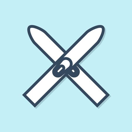 Blue line Ski and sticks icon isolated on blue background. Extreme sport. Skiing equipment. Winter sports icon. Vector Illustrationのイラスト素材