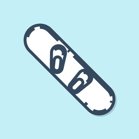 Blue line Snowboard icon isolated on blue background. Snowboarding board icon. Extreme sport. Sport equipment. Vector Illustrationのイラスト素材