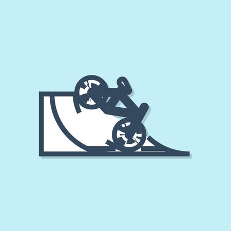 Blue line Bicycle on street ramp icon isolated on blue background. Skate park. Extreme sport. Sport equipment. Vector Illustrationのイラスト素材