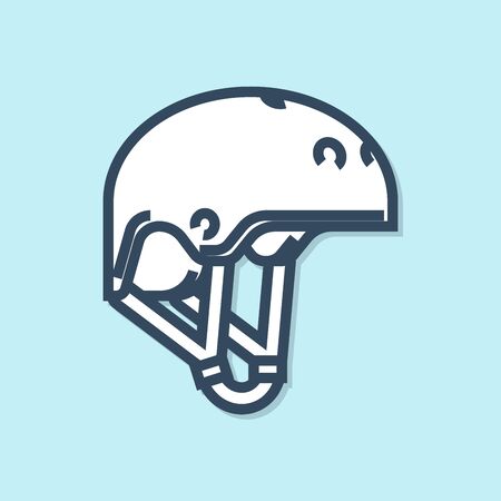 Blue line Helmet icon isolated on blue background. Extreme sport. Sport equipment. Vector Illustrationのイラスト素材