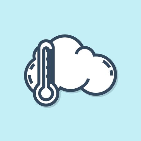 Blue line Thermometer and cloud icon isolated on blue background. Vector Illustrationのイラスト素材