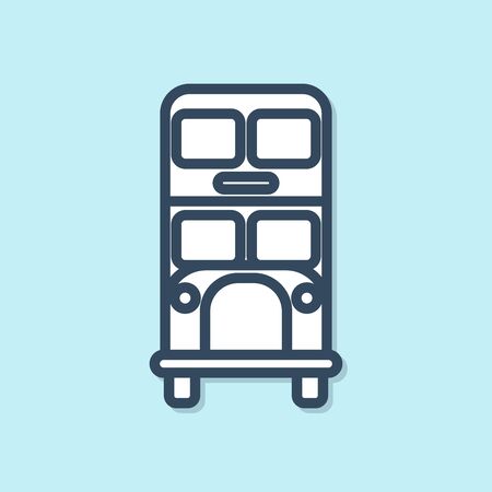 Blue line Double decker bus icon isolated on blue background. London classic passenger bus. Public transportation symbol. Vector Illustrationのイラスト素材