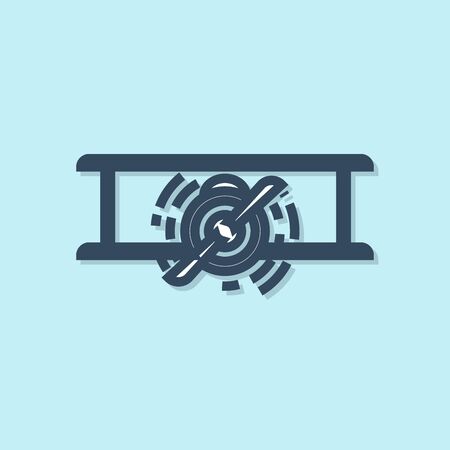 Blue line Old retro vintage plane icon isolated on blue background. Flying airplane icon. Airliner sign. Vector Illustrationのイラスト素材