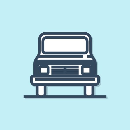 Blue line Car icon isolated on blue background. Front view. Vector Illustrationのイラスト素材