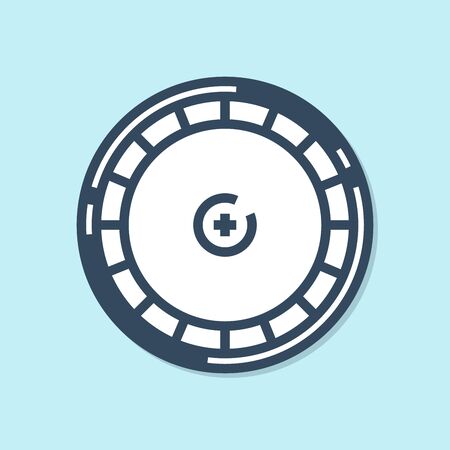 Blue line Casino roulette wheel icon isolated on blue background. Vector Illustrationのイラスト素材