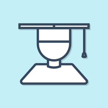 Blue line Graduate and graduation cap icon isolated on blue background. Vector Illustrationのイラスト素材