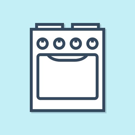 Blue line Oven icon isolated on blue background. Stove gas oven sign.  Vector Illustrationのイラスト素材