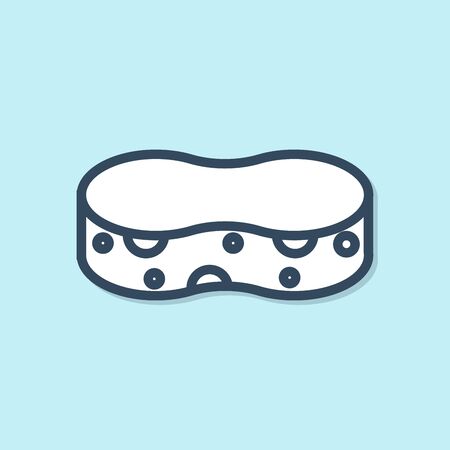 Blue line Sponge icon isolated on blue background. Wisp of bast for washing dishes. Cleaning service concept. Vector Illustrationのイラスト素材