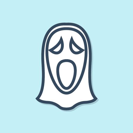 Blue line Funny and scary ghost mask for Halloween icon isolated on blue background. Happy Halloween party. Vector Illustrationのイラスト素材