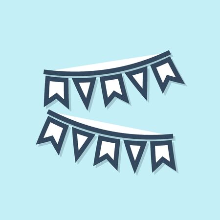 Blue line Carnival garland with flags icon isolated on blue background. Party pennants for birthday celebration, festival and fair decoration. Vector Illustrationのイラスト素材