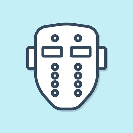 Blue line Hockey mask icon isolated on blue background. Happy Halloween party. Vector Illustrationのイラスト素材