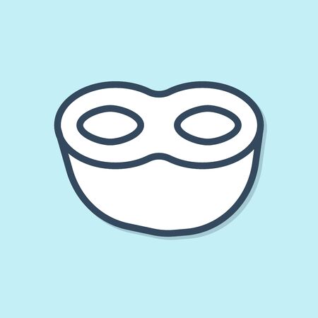 Blue line Festive mask icon isolated on blue background. Vector Illustrationのイラスト素材