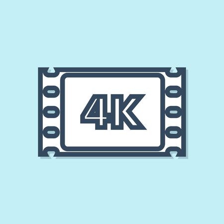Blue line 4k movie, tape, frame icon isolated on blue background. Vector Illustrationのイラスト素材