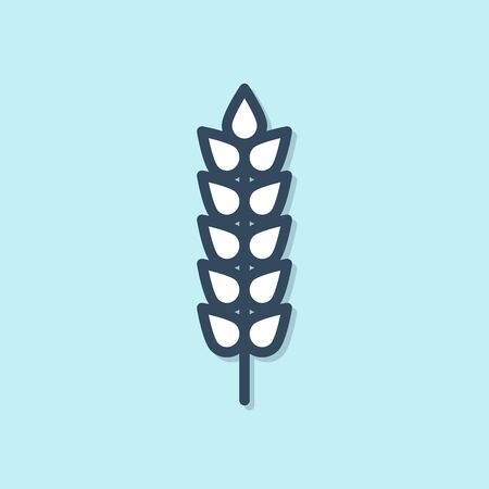 Blue line Cereals set with rice, wheat, corn, oats, rye, barley icon isolated on blue background. Ears of wheat bread symbols. Vector Illustrationのイラスト素材